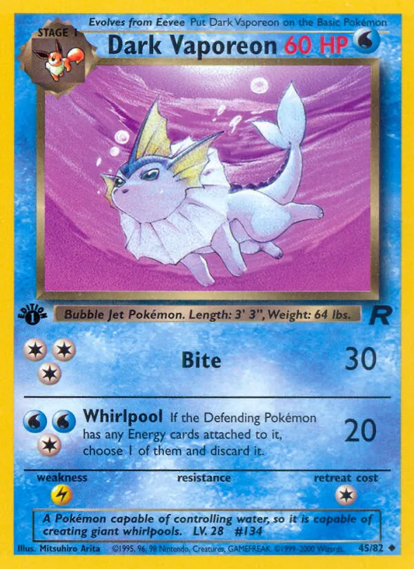 Dark Vaporeon Pokémon card