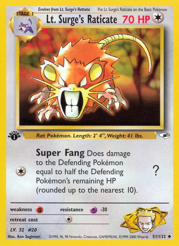 Lt. Surge's Raticate Pokémon card