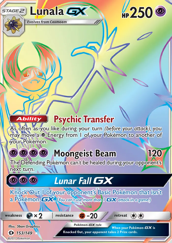 Lunala GX Pokémon card