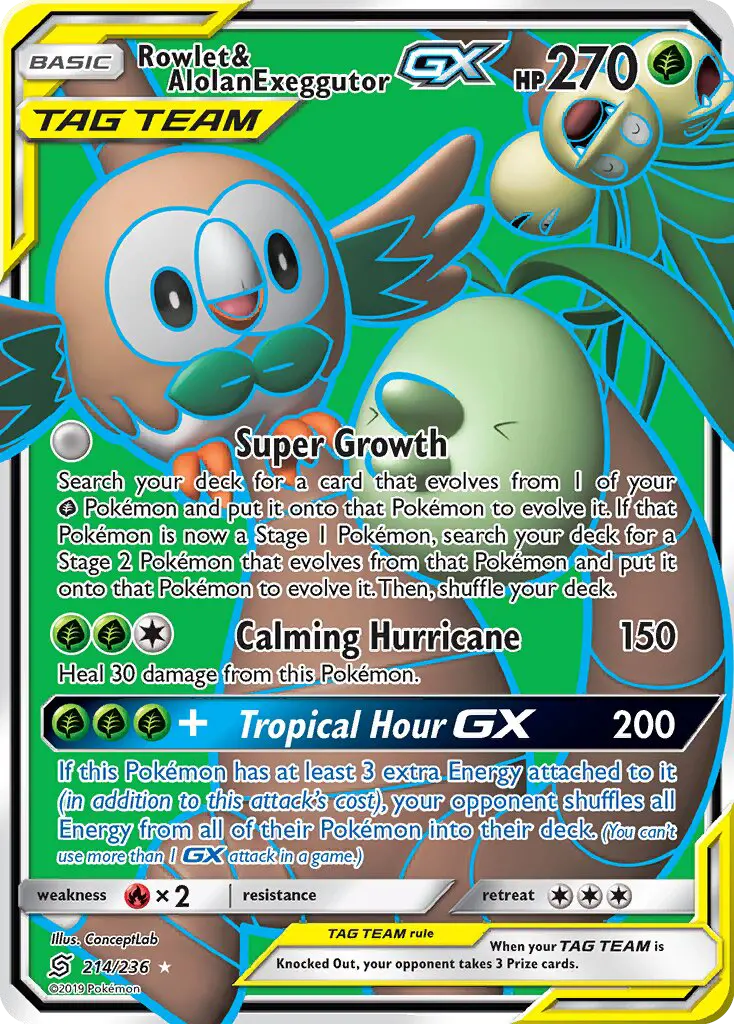 Rowlet & Alolan Exeggutor GX Pokémon card