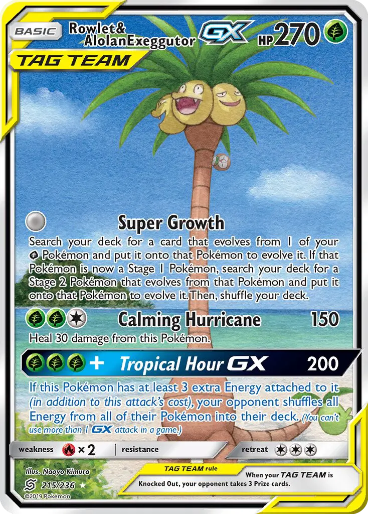 Rowlet & Alolan Exeggutor GX Pokémon card