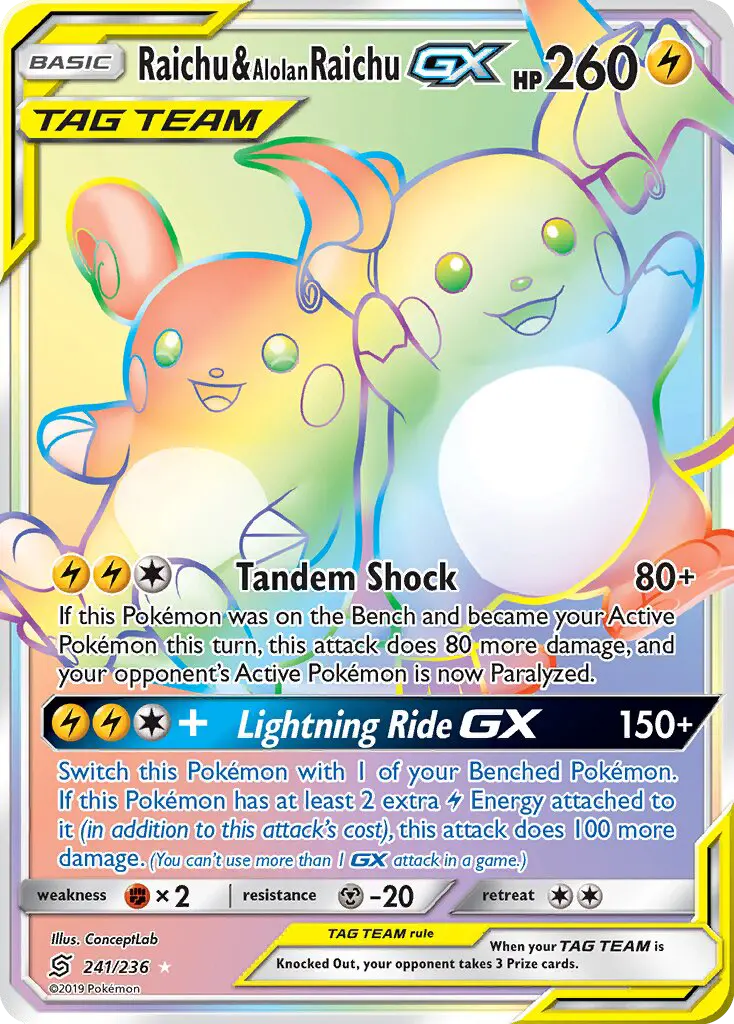 Raichu & Alolan Raichu GX Pokémon card