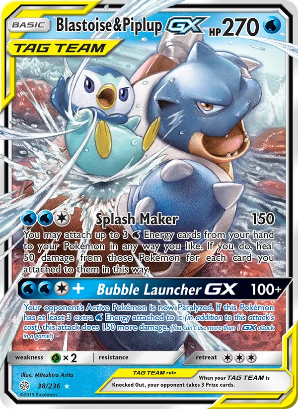 Blastoise & Piplup GX Pokémon card