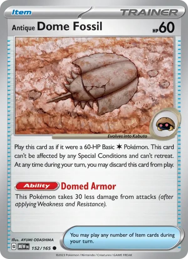 Antique Dome Fossil Pokémon card