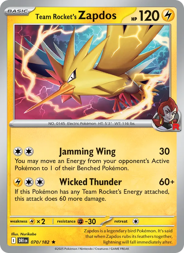 Team Rocket's Zapdos Pokémon card