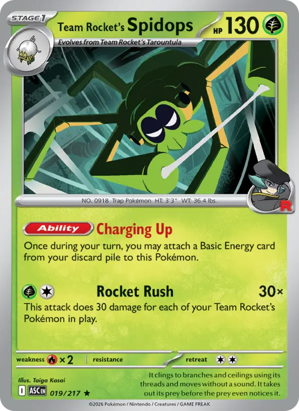 Team Rocket's Spidops Pokémon card