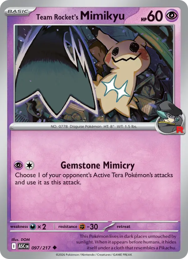 Team Rocket's Mimikyu Pokémon card