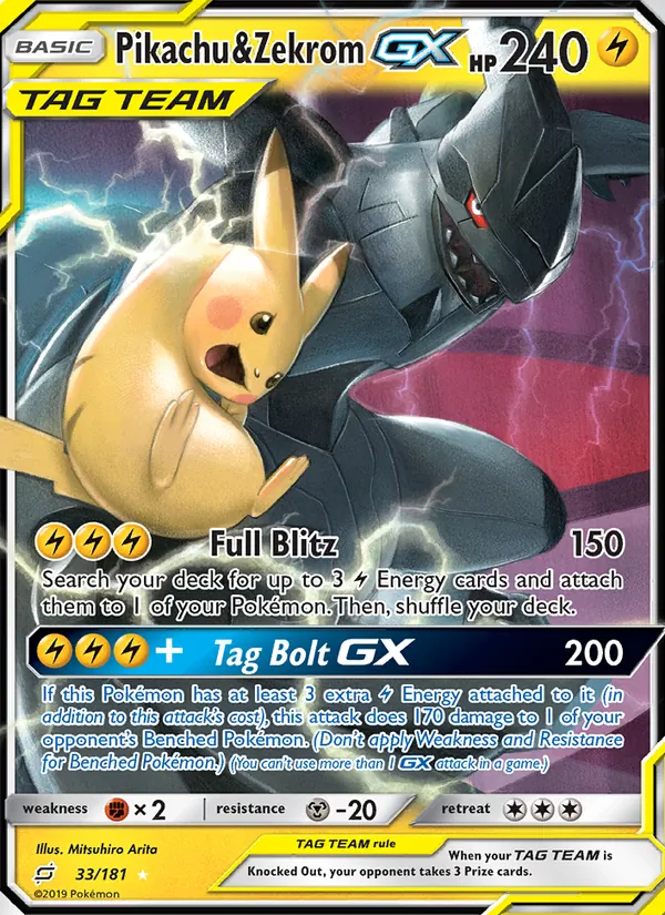 Pikachu & Zekrom GX card